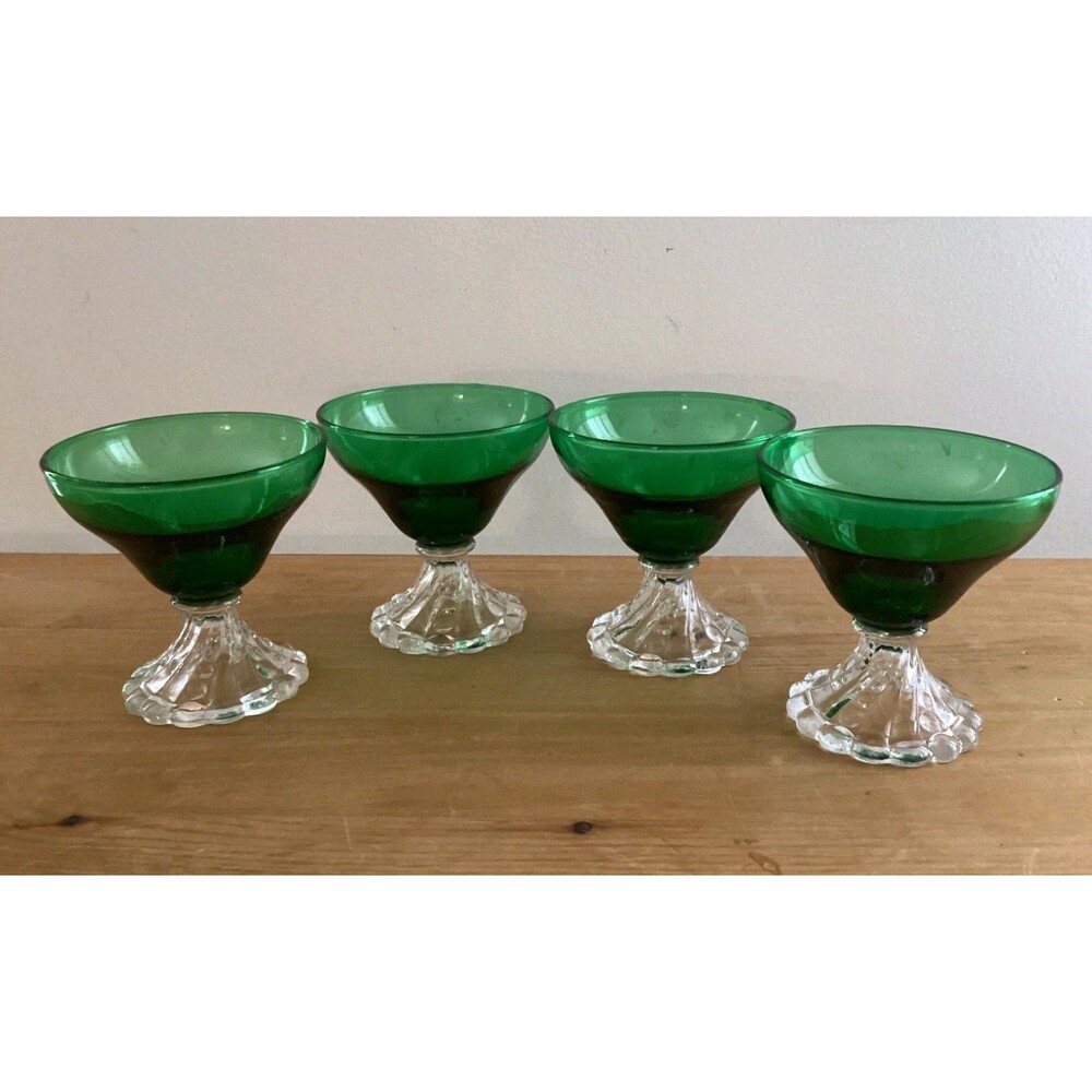 Set 4 Anchor Hocking Emerald Green 4" Sherbet Dessert Glasses Burple